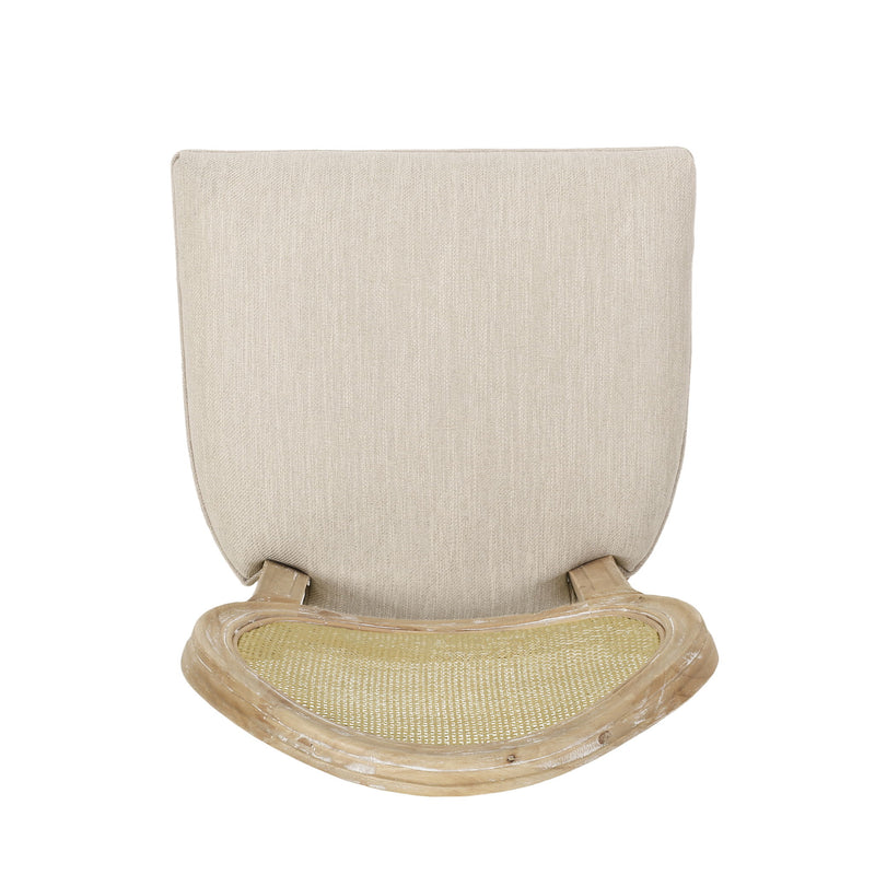 Country Chic Bar Stools (Set of 2) With Rattan Backrest And Upholstered Seat - Beige / Natural