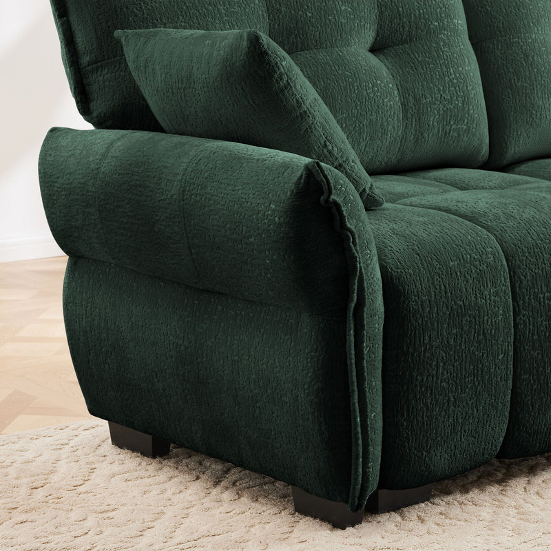 Elegant 3 Seater Sofa Set & Pillows Frame, High Rebound Cushions - Textured Green