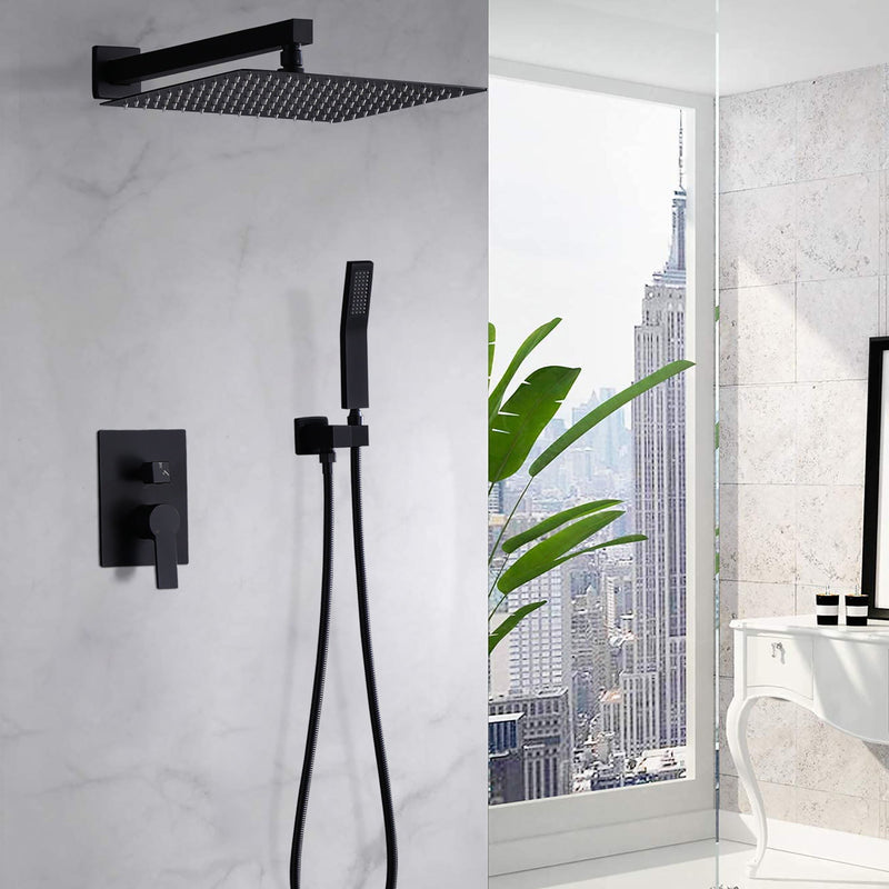 Luxury Bathroom Ceiling Mount 12" Rain Mixer Shower System With Brushed Nickel - Matte Black