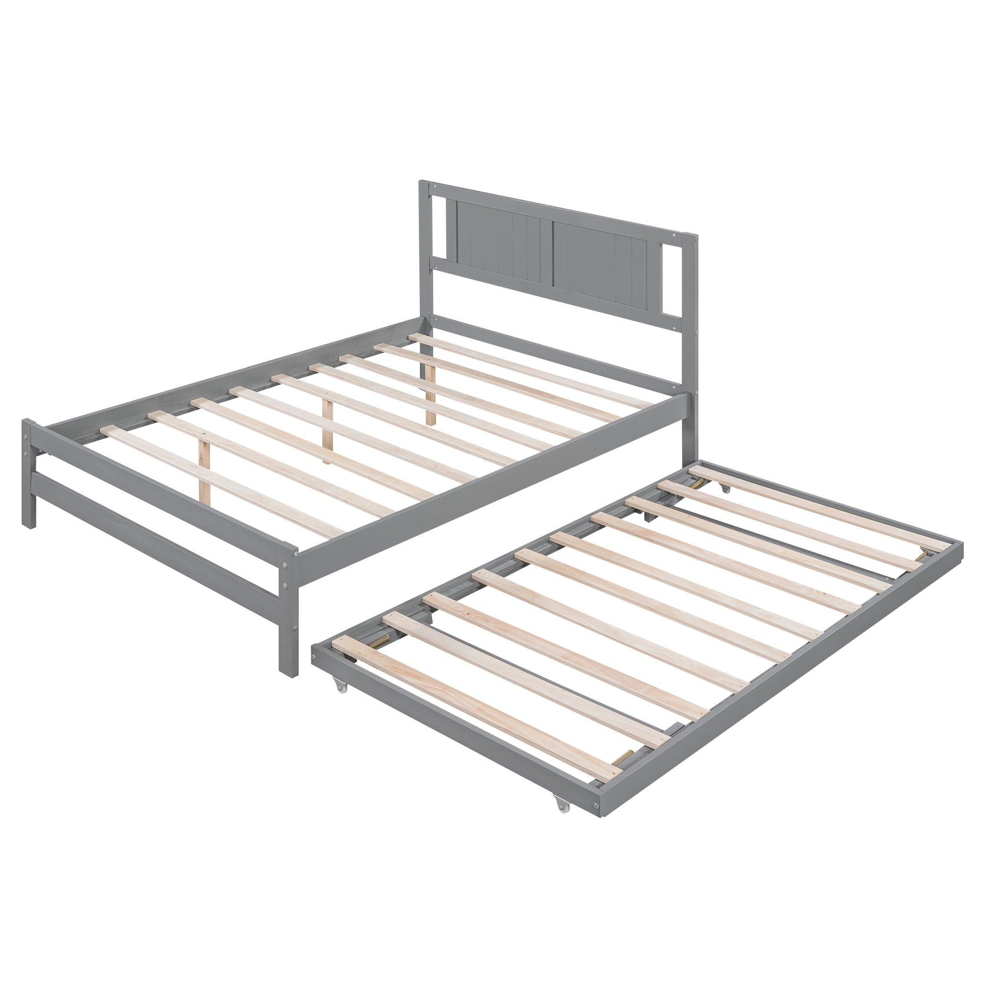 Full Size Platform Bed with Adjustable Trundle,Gray(Old SKU:SM000248AAE)