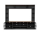 Wall Unit Entertainment Center With Bookshelves For TVs Up To 80", Tempered Glass Doors And Adjustable Shelves