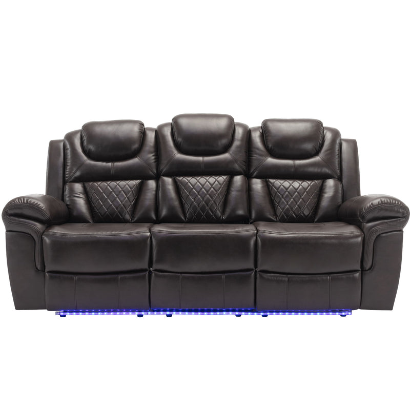 3 Pieces Recliner Sofa Sets Home Theater Seating Manual Recliner Chair With Center Console And LED Light Strip For Living Room