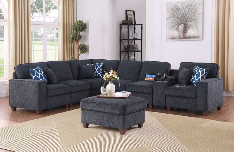 Gina - Sectional Sofa With Ottoman - Black