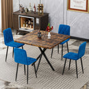 Mid Century Modern Square Dining Table Set With Faux Marble Tabletop And Iron Legs For 4, Space Saving Design - Brown / Blue