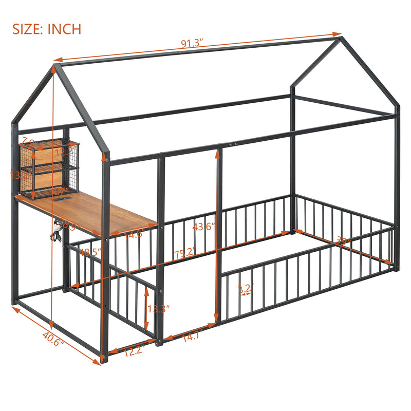 House Frame With Desk, Shelves, Power Outlets And USB Ports