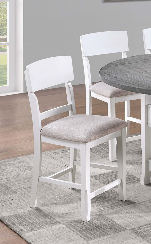 Antique White Color High Chairs Modern Ladder Back design Set of 2pc Counter HT. Dining Chairs Fabric Cushion Seat Wooden Dining Room