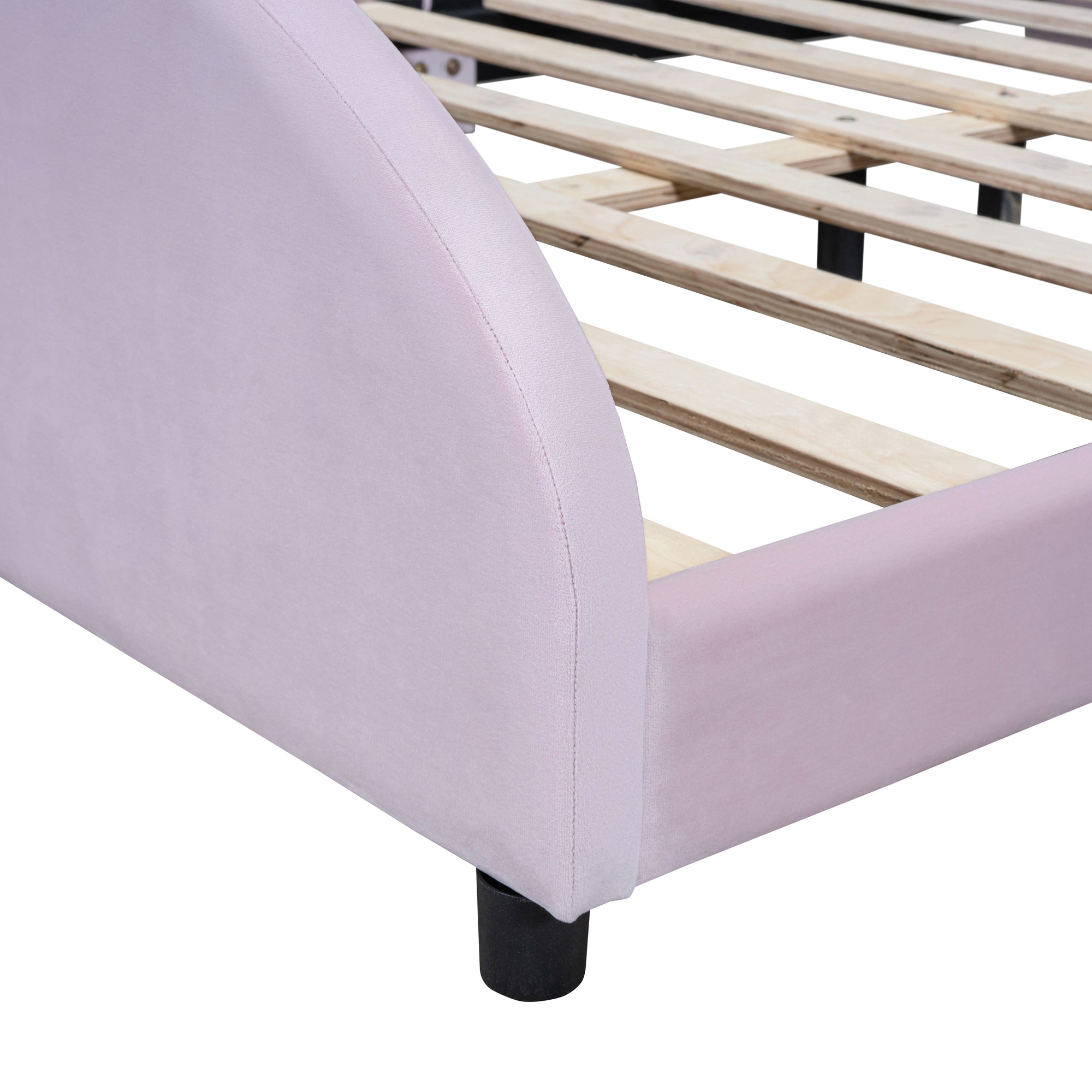 Full Size Upholstered Platform Bed with Bear-Shaped Headboard and Embedded Light Stripe, Velvet, Pink - Atlantic Fine Furniture Melbourne FL