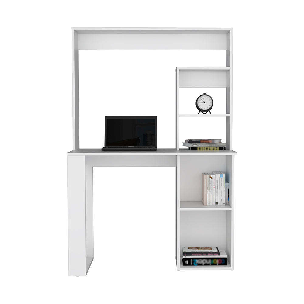Ethel Writing Computer Desk with Storage Shelves and Hutch, White