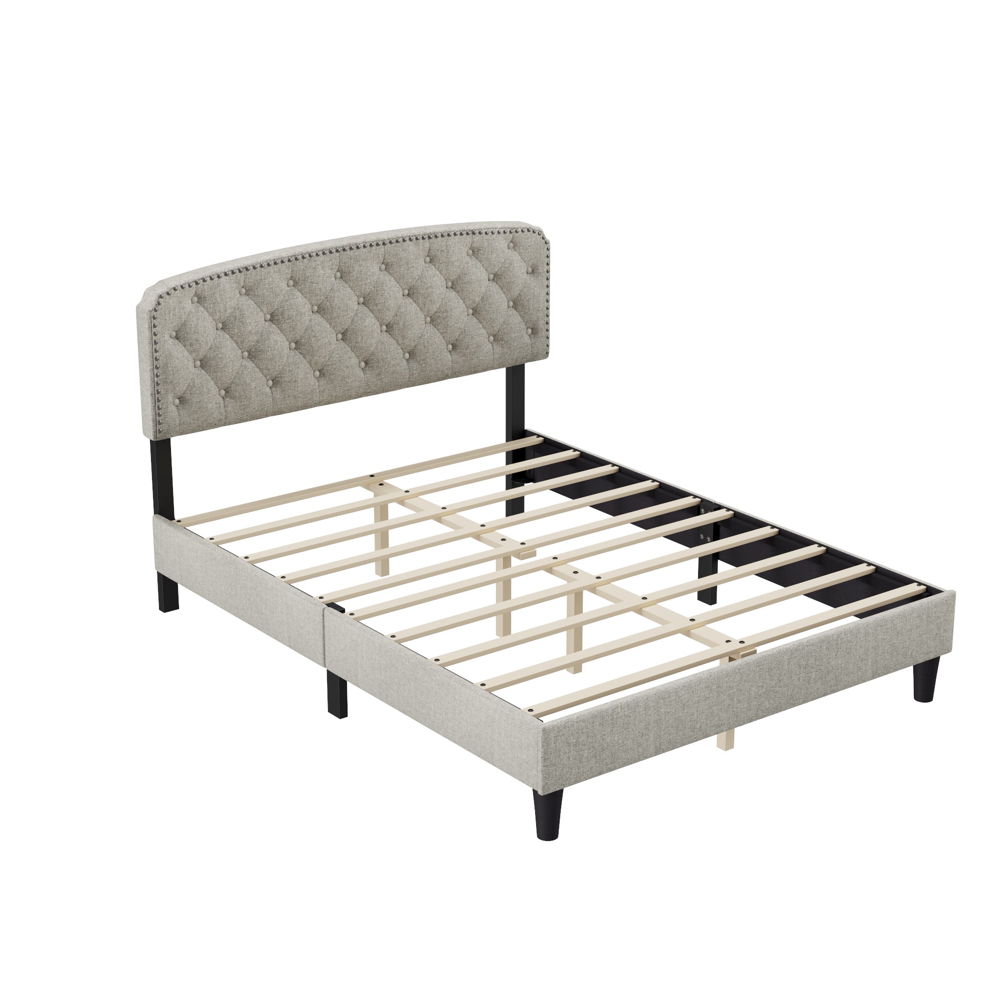 Queen size Adjustable Headboard with Fine Linen Upholstery and Button Tufting for Bedroom,  Wave Top  cream White