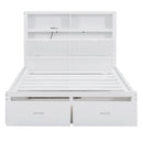 Wood Full Size Hydraulic Platform Bed with Storage LED Headboard, Charging Station and 2 Drawers, White