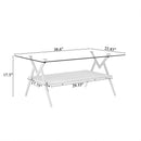 Rectangle Coffee Table With Tempered Glass Top And Shelf, Modern Table For Living Room