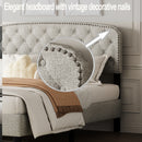 Queen size Adjustable Headboard with Fine Linen Upholstery and Button Tufting for Bedroom,  Wave Top  cream White