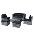6 Piece Patio Wicker Sectional Set Patio Backyard Conversation Set Space Saving - Gray / Black