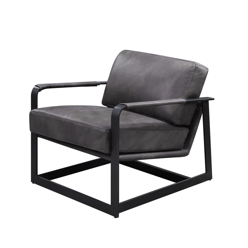 Locnos - Accent Chair - Gray Top Grain Leather & Black Finish - Atlantic Fine Furniture Inc