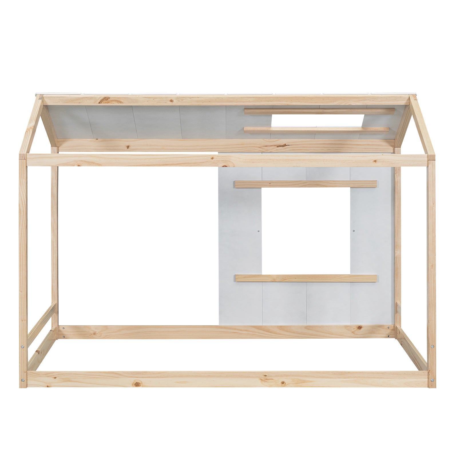 Twin Size House Platform with Roof and Window , White+Natural - Atlantic Fine Furniture Melbourne FL