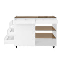 Multi-Functional Storage Island Movable Storage Cabinet Island Vanity Dresser With 3 Side Storage Drawer, A Reversible Top Storage Space And 2 Glass Display Shelves - White