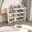 Multi Functional Kids Toy Storage Organizer Cabinet With Hdpe Shelf And 12 Bins - Gray White
