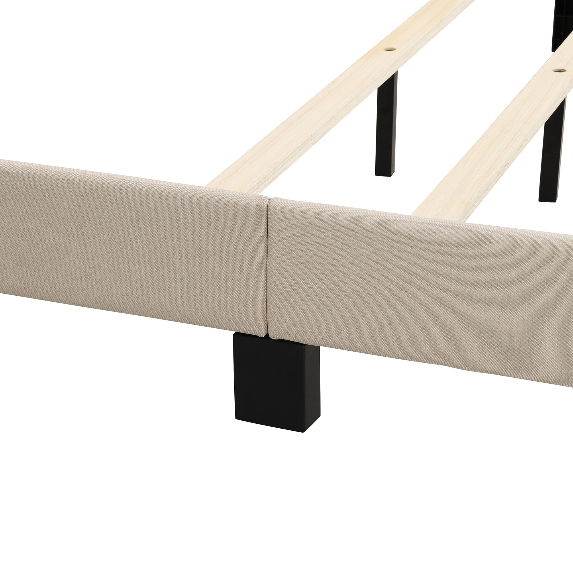 Upholstered Platform Bed with Tufted Headboard, Box Spring Needed, Beige Linen Fabric, Queen Size - Atlantic Fine Furniture Melbourne FL