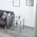 Modern 2 Piece Side Table With Storage Shelf, Tempered Glass, Space Saving Design - Clear