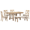 Topmax - 6 Piece Farmhouse Extendable Dining Table With Footrest, 4 Upholstered Dining Chairs And Dining Bench, Two 11" Removable Leaf