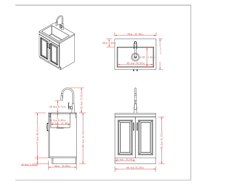 Darwin - Deluxe Laundry Cabinet With Pull-Out Faucet And Stainless Steel Sink