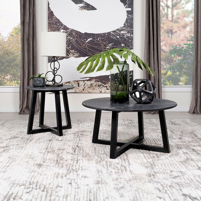 Skylark - Round Marble - Like Smart Top Coffee Table - Black