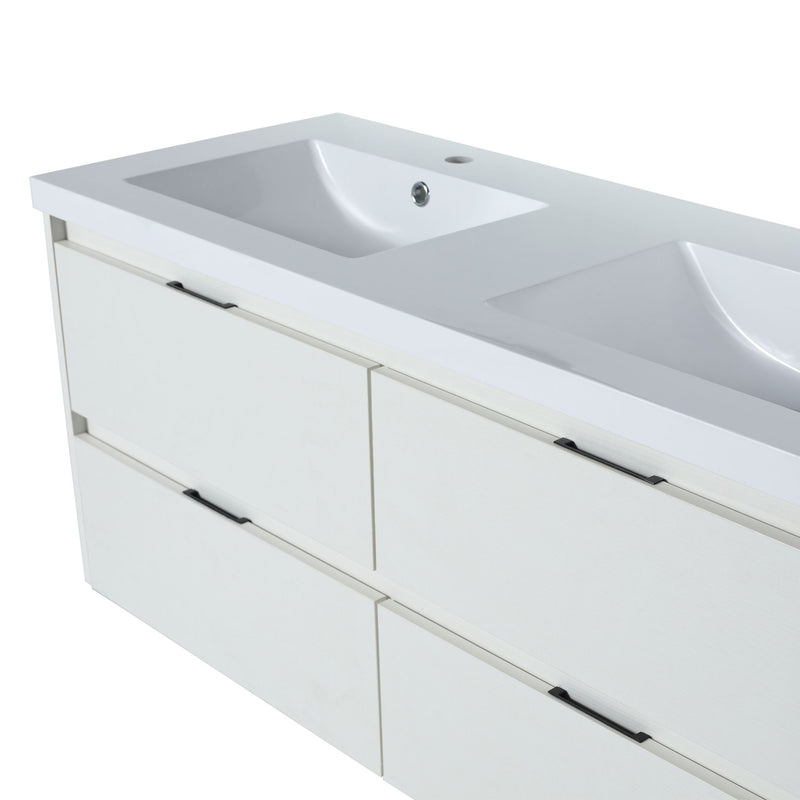 Modern Floating Bathroom Vanity With Dual Resin Sink, Soft Close Drawers