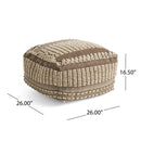 Rustic Wool And Cotton Large Pouf, Handcrafted Tufted Design - Brown / Beige