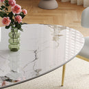 Modern Luxury Marble Dining Table Set Oval Kitchen Table With Stainless Steel Base - Gold / White Print
