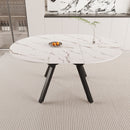 Modern Extendable White Circular Dining Table with MDF Top and Metal Legs for 4-6 Persons