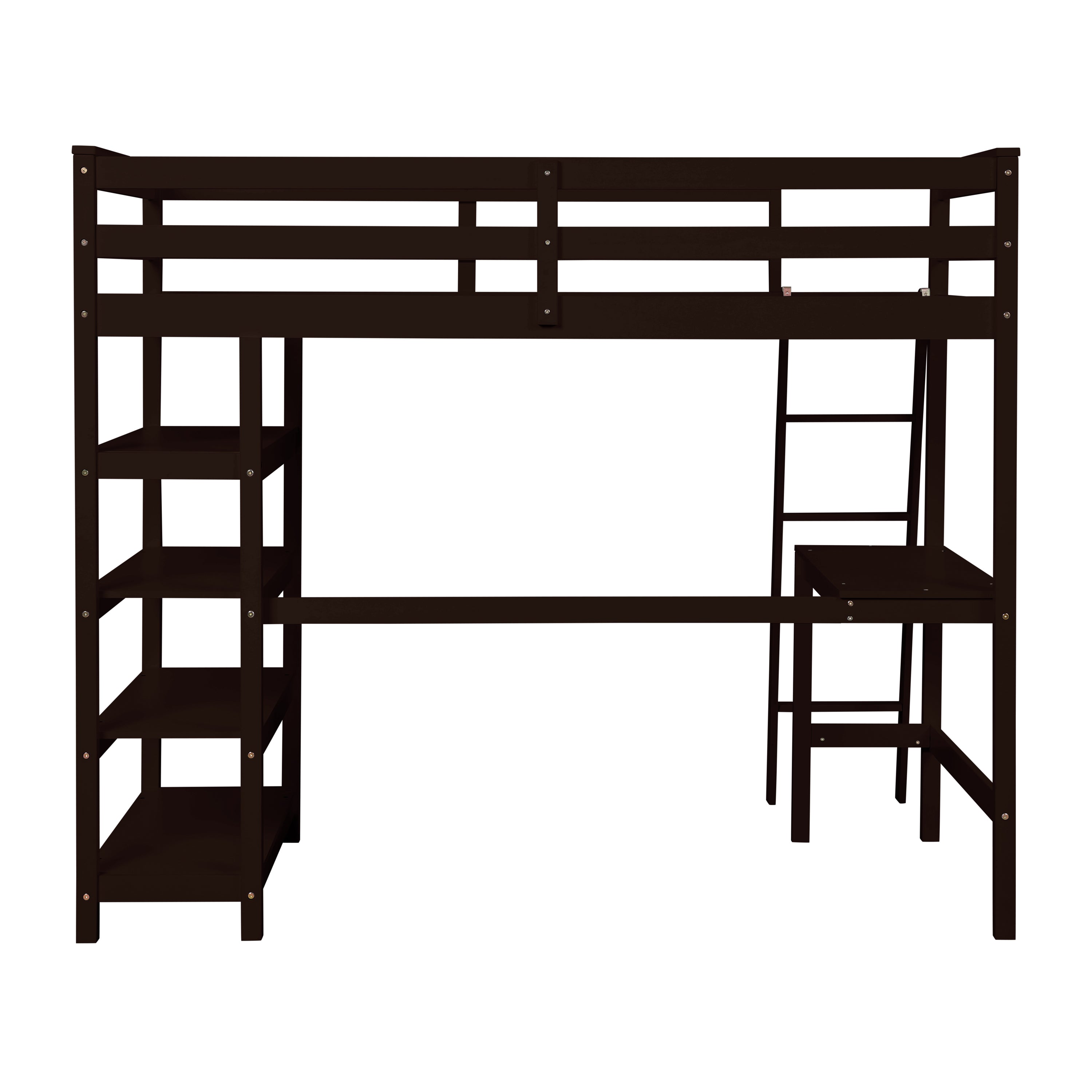 Twin Loft Bed with desk,ladder,shelves , Espresso - Atlantic Fine Furniture Melbourne FL