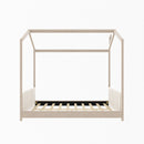 Full Size Velvet House Bed Wood Bed, Beige