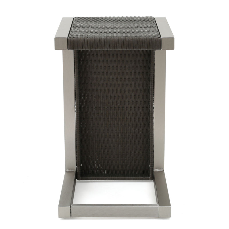Cape - Coral Wicker C Shaped Table Modern DesignRattan And Aluminum Frame - Brown