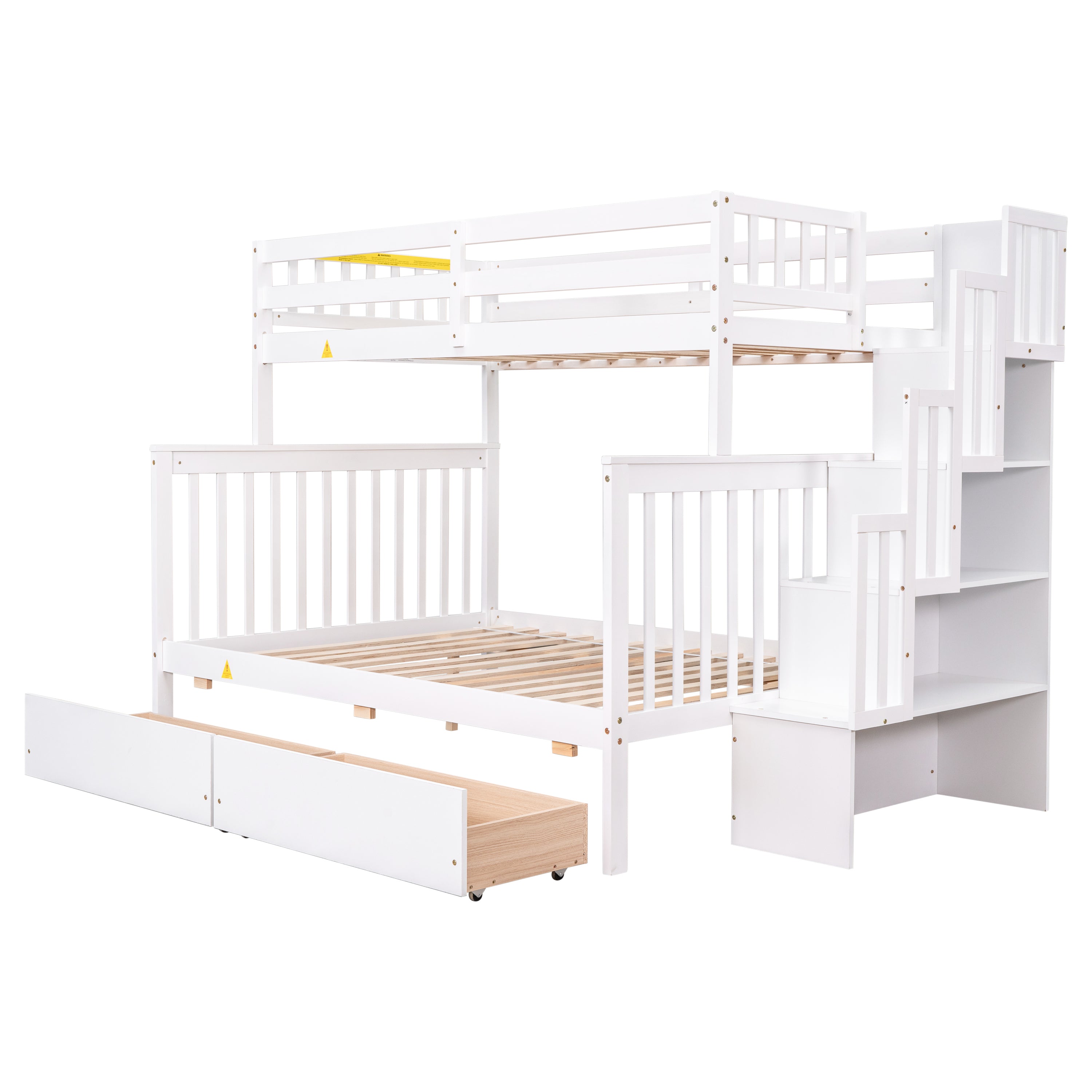 Twin Over Full Bunk Bed with 2 Drawers and Staircases, Convertible into 2 Beds, the Bunk Bed with Staircase and Safety Rails for Kids, Teens, Adults, White - Atlantic Fine Furniture Melbourne FL