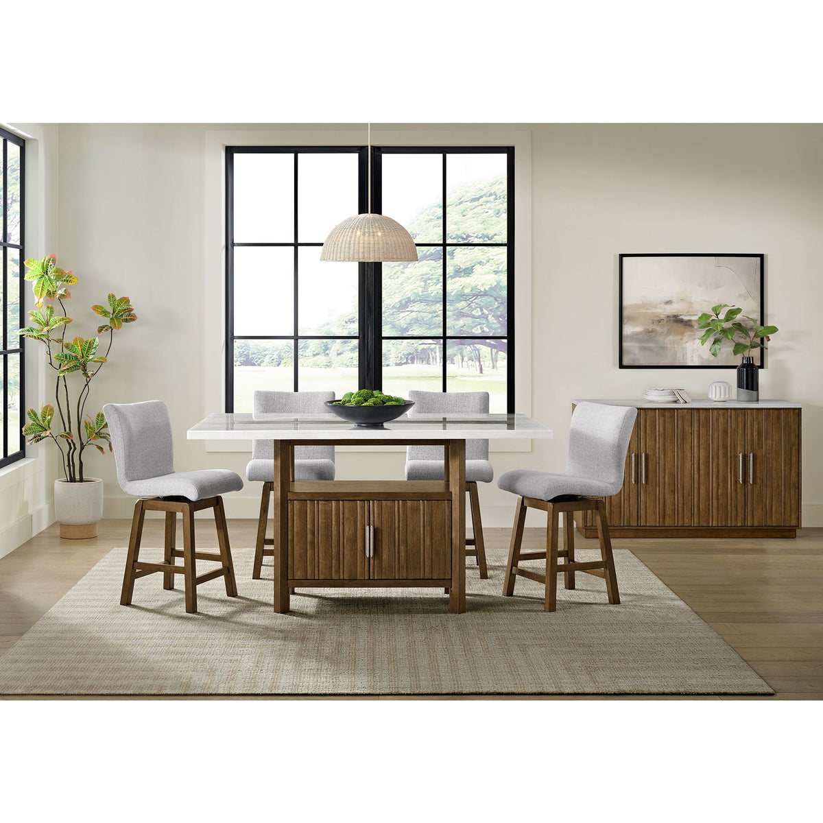Carmela Rectangular Counter Table With Marble Top in Brown / White by Elements International, view 11