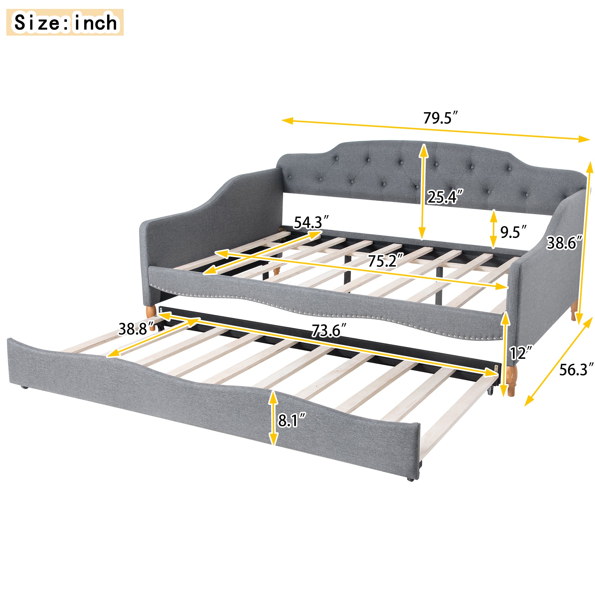 Full Size Vintage Upholstery Daybed with Trundle,Gray - Atlantic Fine Furniture Melbourne FL