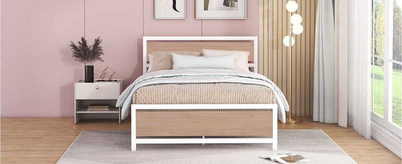 Platform Bed, Metal And Wood Bed Frame With Headboard And Footboard