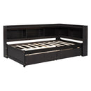 Twin Bed with L-shaped Bookcases,Drawers,Espresso