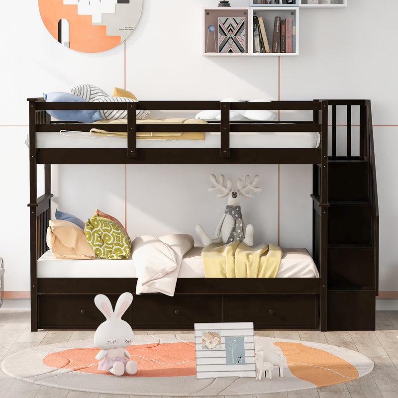 Stairway Twin-Over-Twin Bunk Bed with Three Drawers for Bedroom, Dorm - Espresso(Old sku: LP000309AAP)