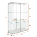 Modern Display Cabinet With LED Lights, Transparent Tempered Glass 2 Door Storage Case With 3 Shelves