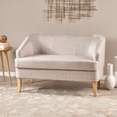 Mid Century Modern Loveseat With Polyester Upholstery And Birch Wood Frame - Beige