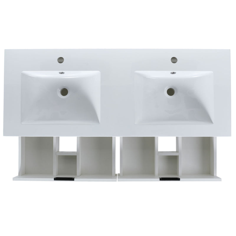Modern Floating Bathroom Vanity With Dual Resin Sink, Soft Close Drawers