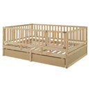 Daybed With Fence Guardrails And 2 Drawers, Split Into Independent Floor Bed & Daybed