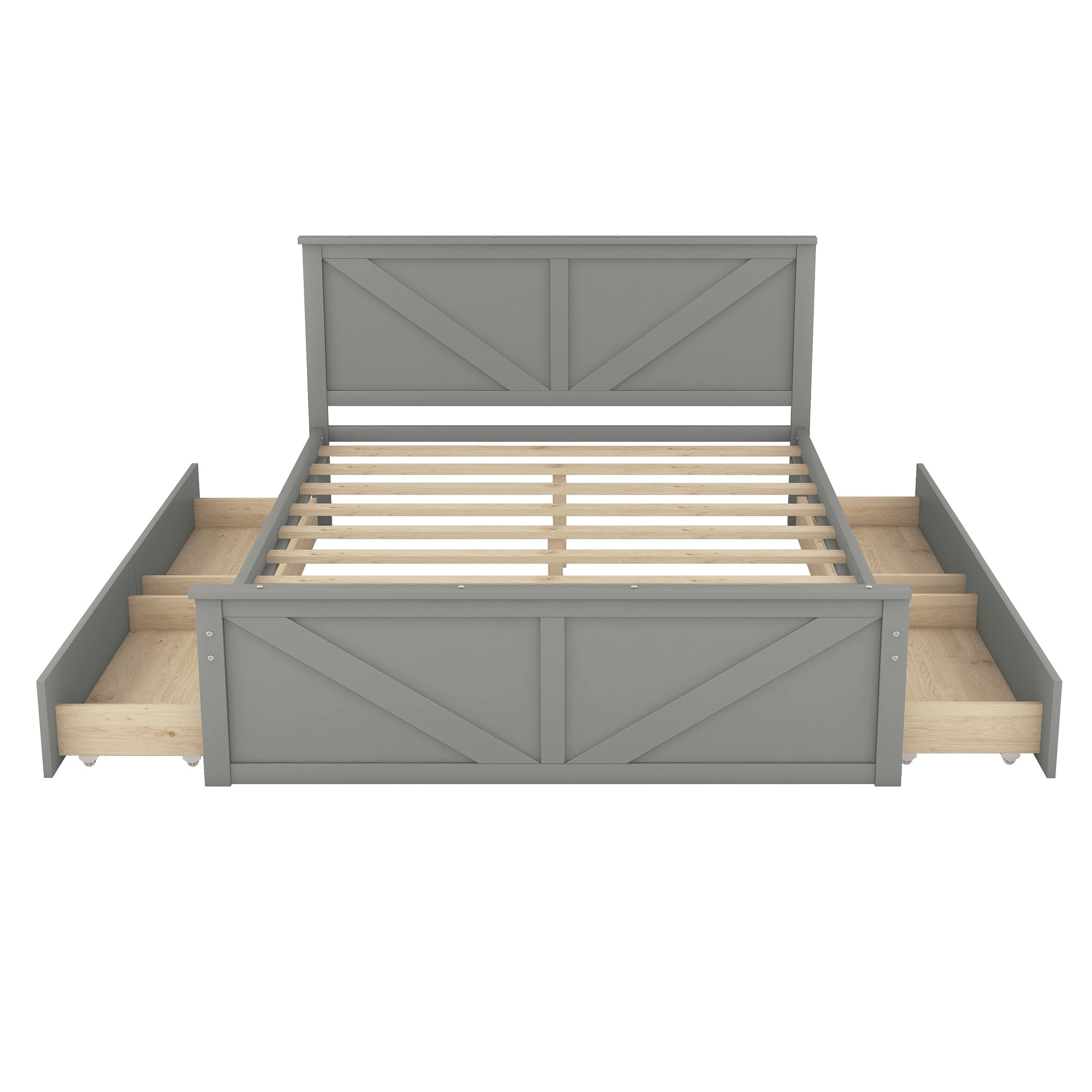 Queen Size Wooden Platform Bed with Four Storage Drawers and Support Legs, Gray - Atlantic Fine Furniture Melbourne FL