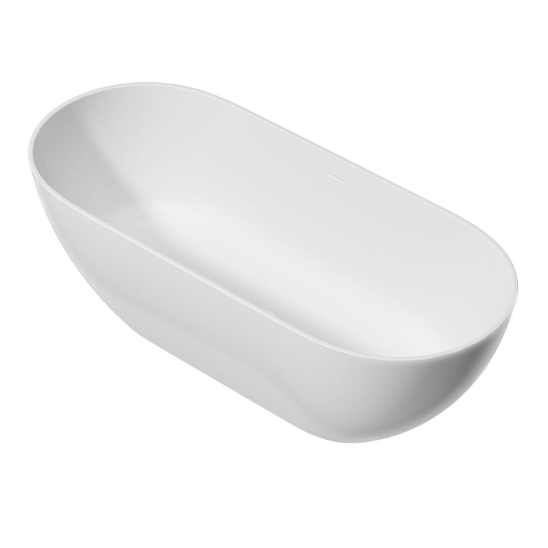 59" Freestanding Solid Surface Bathtub, Luxury Engineered Stone Resin Freestanding Soaking Bathtub With Overflow And Pop-Up Drain Cupc Certified 22S03-59-1 - Matte White