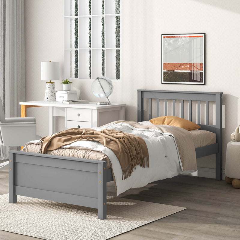 Twin Bed with Headboard and Footboard for Kids, Teens, Adults,with a Nightstand,Grey