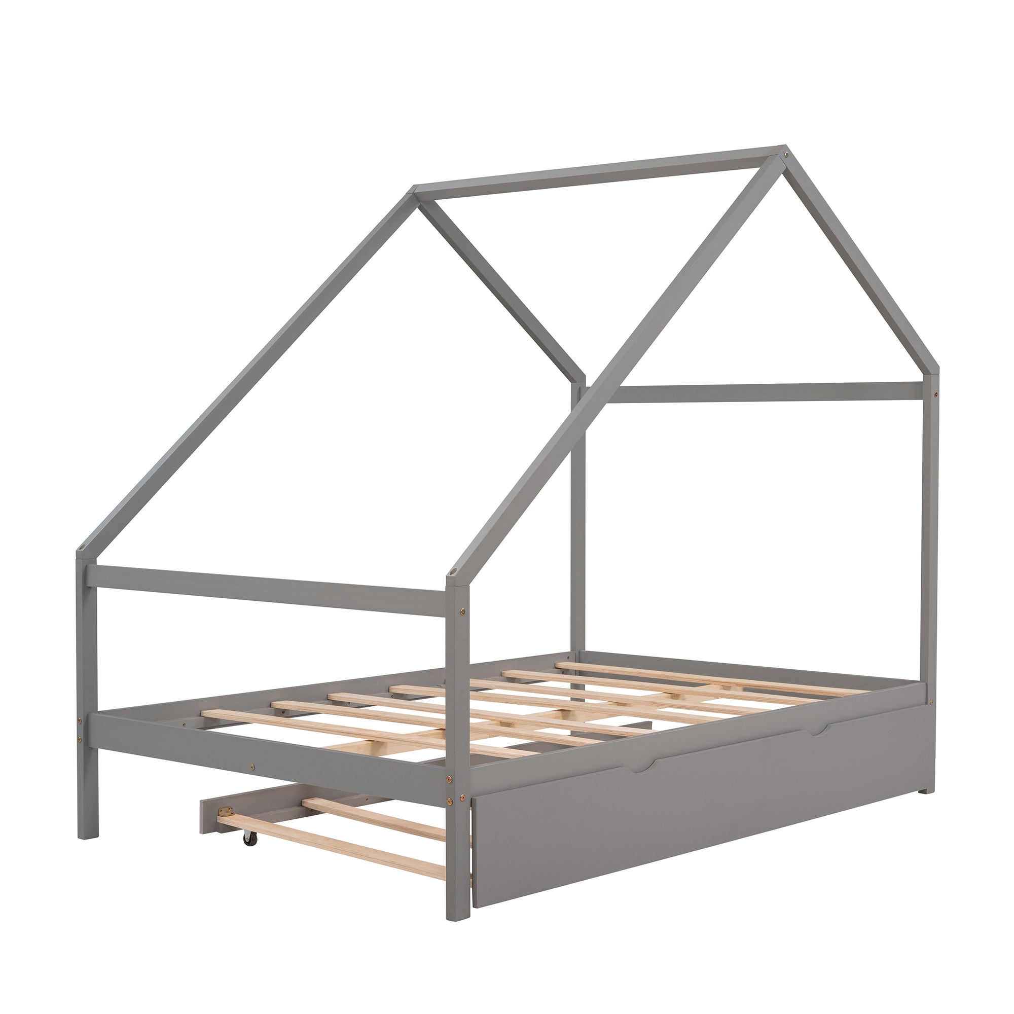Full Size Wooden House Bed With Twin Size Trundle, GRAY - Atlantic Fine Furniture Melbourne FL