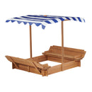 Kids Sandbox With Adjustable Cover, Sand Box With 2 Foldable Bench Seats, Outdoor Sandpit For Backyard Play - Light Brown