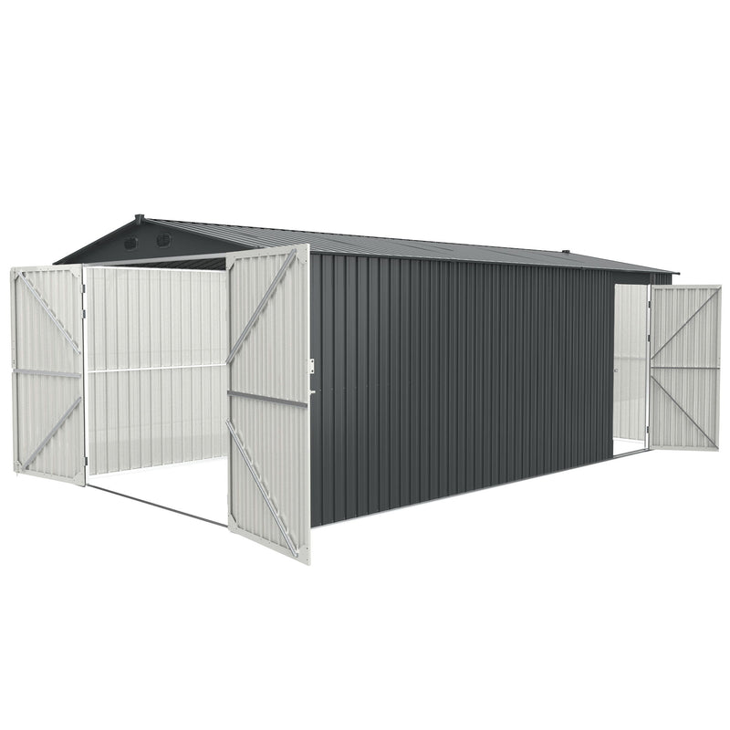 Outdoor Storage Shed, Metal Garden Shed Backyard Utility Tool House Building With 2 Doors And 4 Vents For Car, Truck, Bike, Garbage Can, Tool, Lawnmower