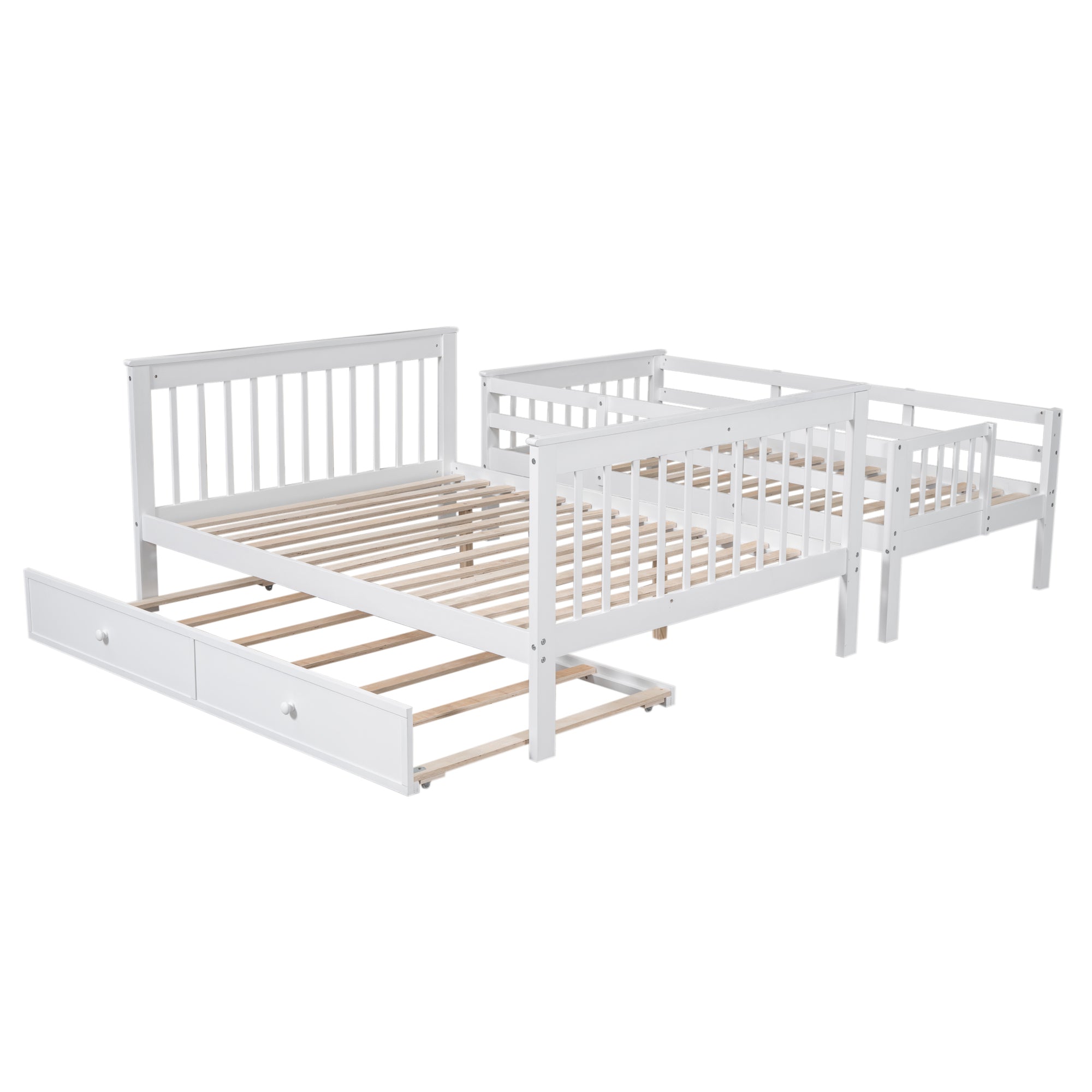 Twin-Over-Full Bunk Bed with Twin size Trundle, Storage and Guard Rail for Bedroom, Dorm, for Adults, White(OLD SKU :LT000119AAK) - Atlantic Fine Furniture Melbourne FL